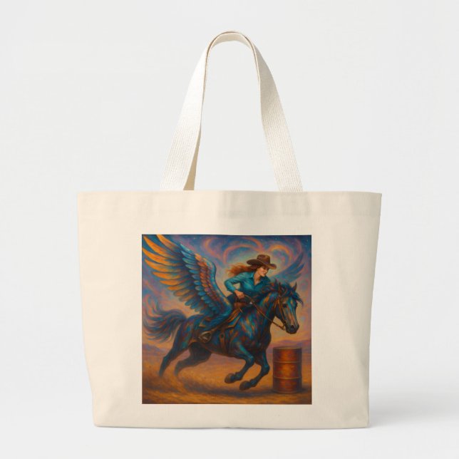 Barrel Racer and Winged Horse Large Tote Bag (Front)