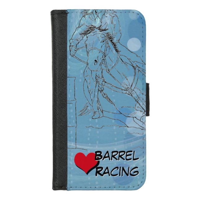 Barrel Racer (Blue Rain w/heart) iPhone Wallet Case (Front)