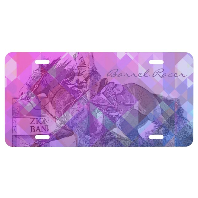 Barrel Racer II (pink violet dark geometric) License Plate (Front)