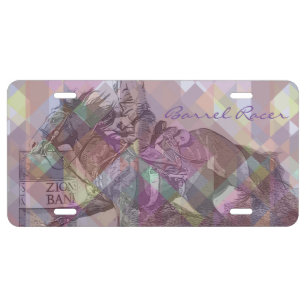 Barrel Racer II (pink violet geometric) License Plate