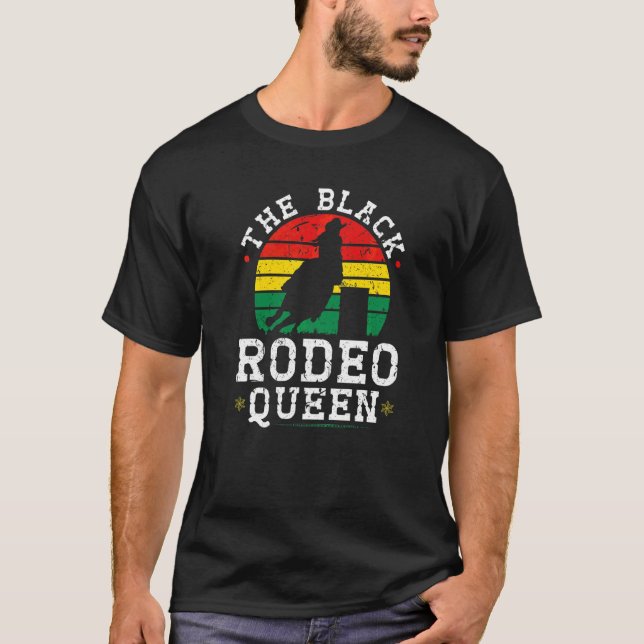 Barrel Racing African American Cowgirl Black Rodeo T-Shirt (Front)