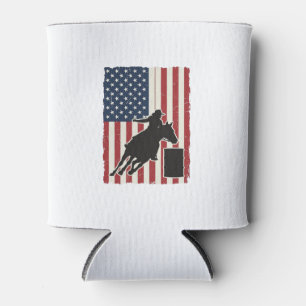 Barrel Racing American Flag Vintage Vector Design_ Can Cooler