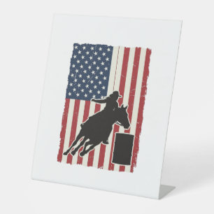 Barrel Racing American Flag Vintage Vector Design_ Pedestal Sign