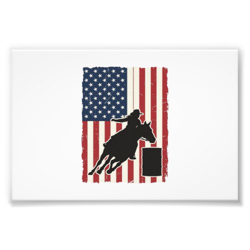 Barrel Racing American Flag Vintage Vector Design_ Photo Print