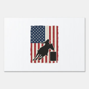 Barrel Racing American Flag Vintage Vector Design_ Sign