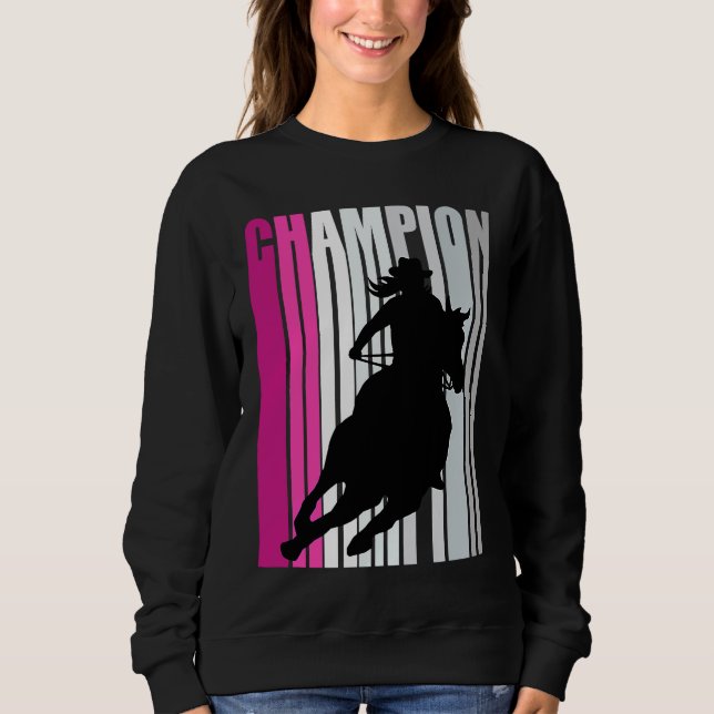 Barrel Racing Champion Horse Riding Pink Retro Cow Sweatshirt (Front)