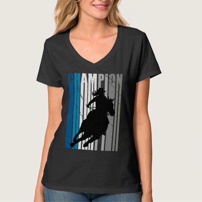 Barrel Racing Champion Horse Riding Teal Cowgirl W T-Shirt (Front)