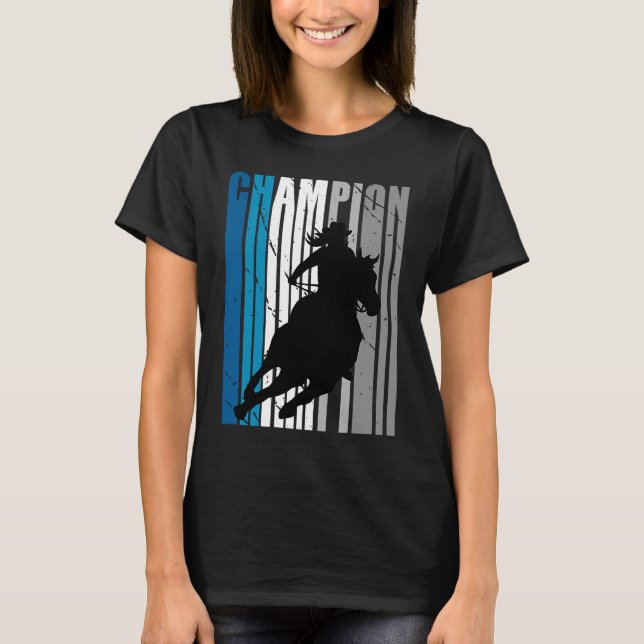 Barrel Racing Champion Horse Riding Teal Cowgirl W T-Shirt (Front)