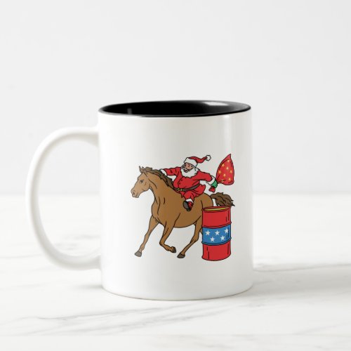 Barrel Racing Christmas Santa on Barrel Horse Two_Tone Coffee Mug