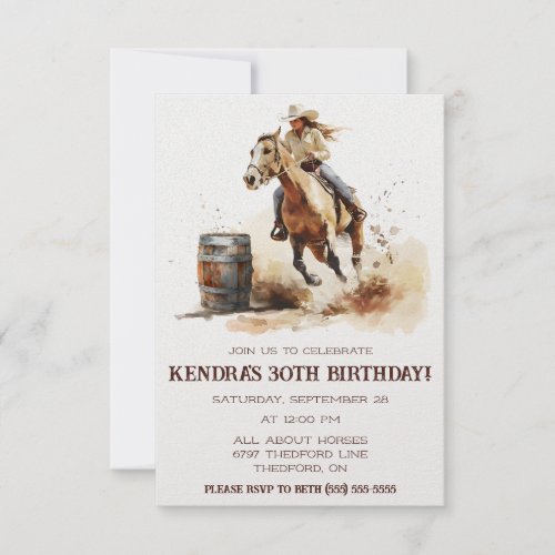 Barrel Racing Cowgirl Birthday Party Invitation