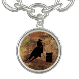 Barrel Racing Girl Silhouette on a Grunge Texture Charm Bracelet