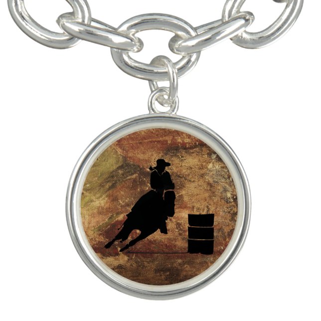 Barrel Racing Girl Silhouette on a Grunge Texture Charm Bracelet (Design)