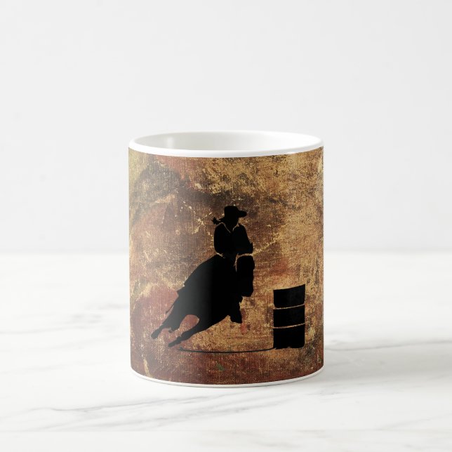 Barrel Racing Girl Silhouette on a Grunge Texture Coffee Mug (Center)