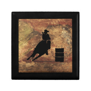 Barrel Racing Girl Silhouette on a Grunge Texture Keepsake Box
