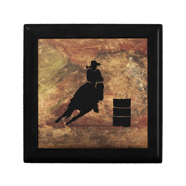 Barrel Racing Girl Silhouette on a Grunge Texture Keepsake Box (Front)