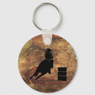 Barrel Racing Girl Silhouette on a Grunge Texture Keychain