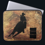 Barrel Racing Girl Silhouette on a Grunge Texture Laptop Sleeve<br><div class="desc">Exciting fast paced rustic rodeo themed illustration. Silhouette of a cowgirl barrel racing with her horse. Background is a rough weathered brown and red toned earthy grunge texture. Great for rodeo enthusiasts and horse lovers.</div>