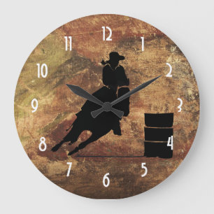 Barrel Racing Girl Silhouette on a Grunge Texture Large Clock