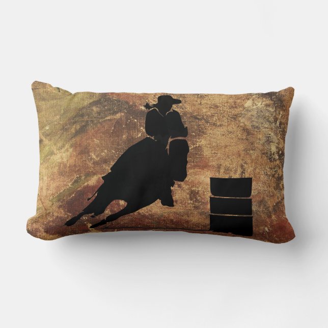 Barrel Racing Girl Silhouette on a Grunge Texture Lumbar Pillow (Front)