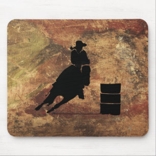 Barrel Racing Girl Silhouette on a Grunge Texture Mouse Pad