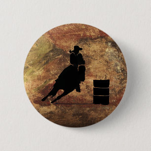 Barrel Racing Girl Silhouette on a Grunge Texture Pinback Button