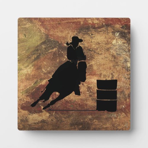 Barrel Racing Girl Silhouette on a Grunge Texture Plaque