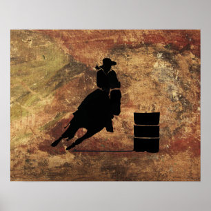 Barrel Racing Girl Silhouette on a Grunge Texture Poster