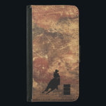 Barrel Racing Girl Silhouette on a Grunge Texture Wallet Phone Case For Samsung Galaxy S5<br><div class="desc">Exciting and rustic rodeo themed illustration. Silhouette of a cowgirl barrel racing with her horse. Background is a rough weathered brown and red toned earthy grunge texture. Great for rodeo enthusiasts and horse lovers.</div>