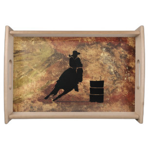 Barrel Racing Girl Silhouette on a Grunge Texture Serving Tray