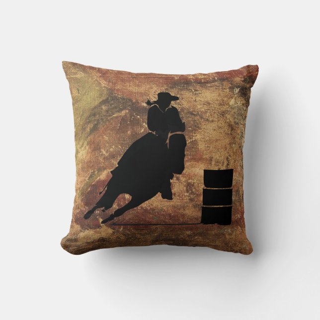 Barrel Racing Girl Silhouette on a Grunge Texture Throw Pillow (Front)