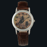 Barrel Racing Girl Silhouette on a Grunge Texture Watch<br><div class="desc">Exciting and rustic rodeo themed illustration. Silhouette of a cowgirl barrel racing with her horse. Background is a rough weathered brown and red toned earthy grunge texture. Great for rodeo enthusiasts and horse lovers.</div>