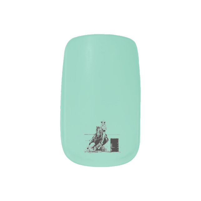Barrel Racing Horse and Cowgirl Minx Nail Art (Left Thumb)