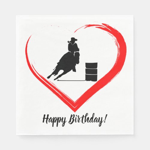 Barrel Racing Horse and Red Heart Happy Birthday Napkins