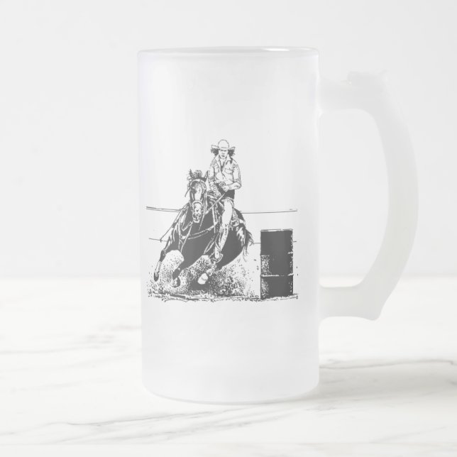 Barrel Racing Horse Frosted Glass Beer Mug (Right)