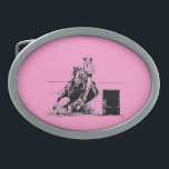 Barrel Racing Horse Oval Belt Buckle<br><div class="desc">Barrel Racing Pony</div>