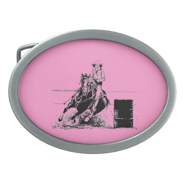 Barrel Racing Horse Oval Belt Buckle (Front)