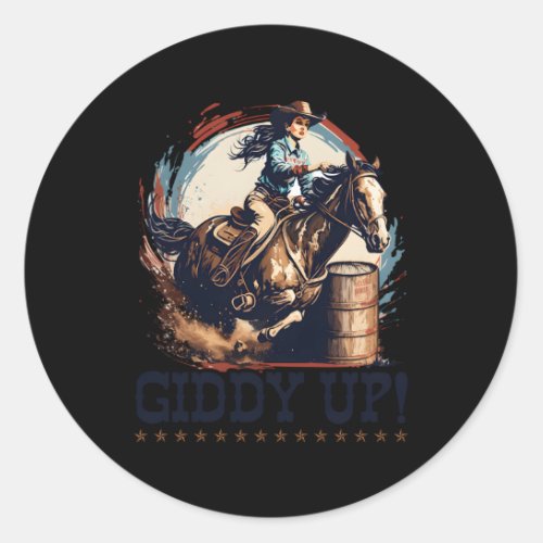 Barrel Racing Rodeo Cow Giddy Up Barrel Racer Classic Round Sticker