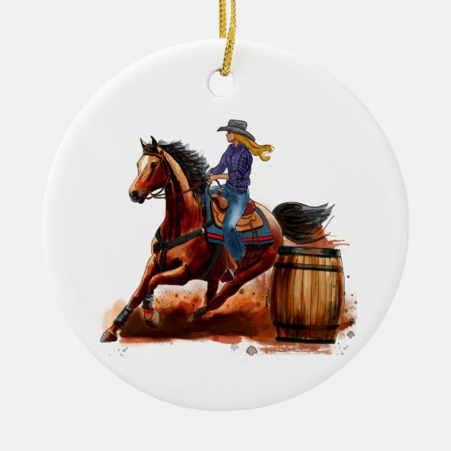 Barrel Racing Rodeo, Personalize Ornament (Front)