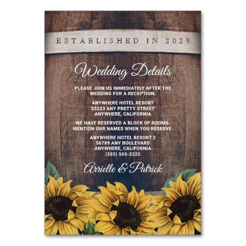 Barrel Vintage Sunflower Wedding Enclosure Cards