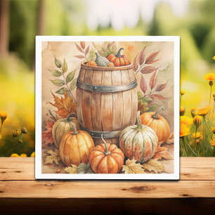 Barrel with Pumpkins Fall Napkins