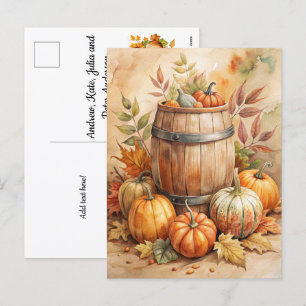 Barrel with Pumpkins - Welcome Fall Holiday Postcard