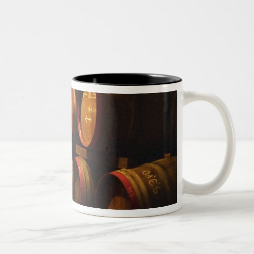 Barrels of Tokaj wine stacked in the Disznoko Two_Tone Coffee Mug