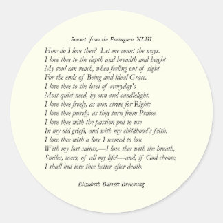 Barrett Browning - Sonnets from the Portuguese 43 Classic Round Sticker
