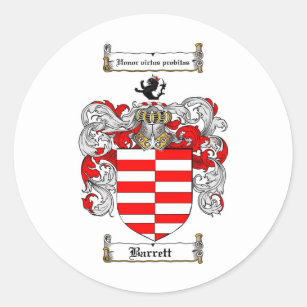 BARRETT FAMILY CREST -  BARRETT COAT OF ARMS CLASSIC ROUND STICKER