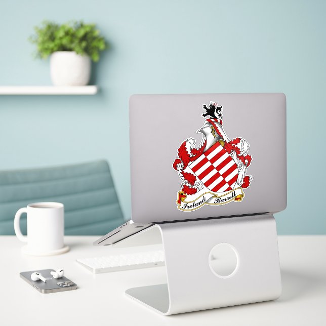 Barrett Irish Coat of Arms Personalized Sticker (Laptop On Desk)