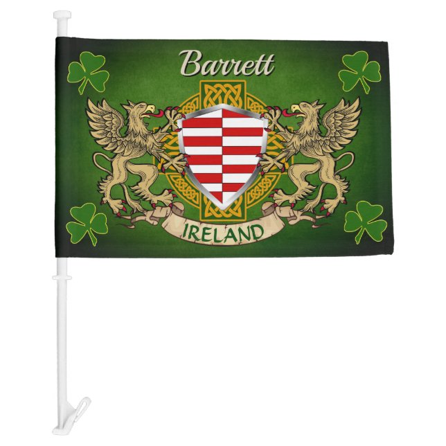 Barrett Irish Shield & Celtic Cross Personalized Car Flag (Front)