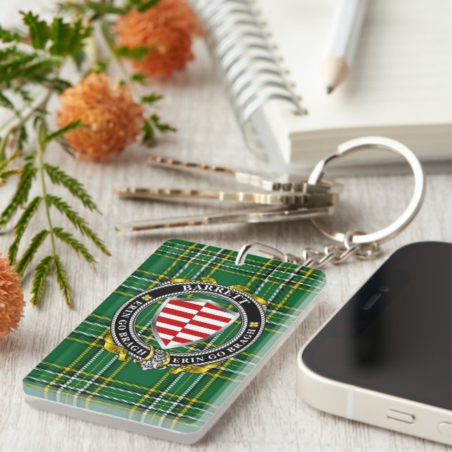 Barrett Irish Shield Personalized Rectangle Keychain (Front Right)