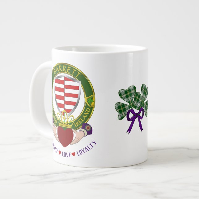 Barrett Irish Shield w/Claddagh Personalized Giant Coffee Mug (Front Left)