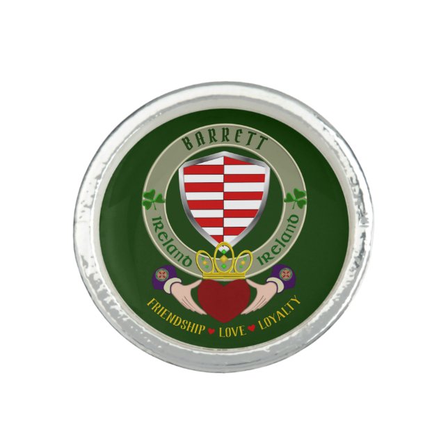Barrett Irish Shield w/Claddagh Personalized  Ring (Front)