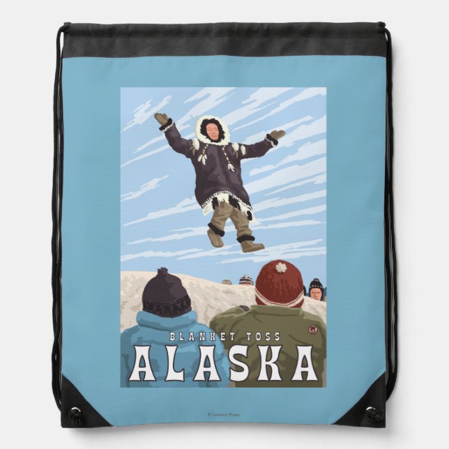 Barrow, Alaska Blanket Toss Vintage Travel Drawstring Bag (Front)